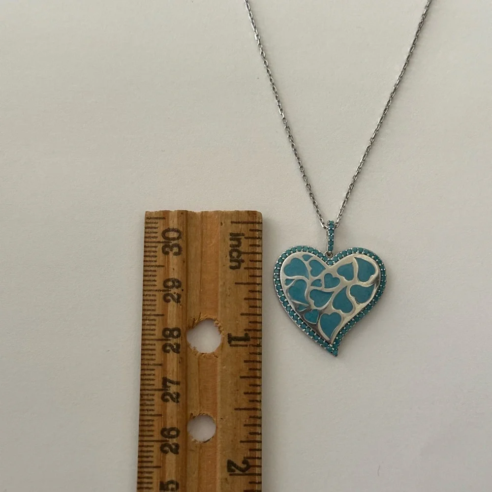 💗925 Silver heart hearts pink cz enamel necklace💗